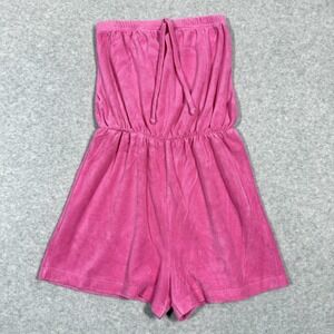 Vintage Terry Cloth Romper Women Small Shorts Strapless Pull On Pink Retro Beach